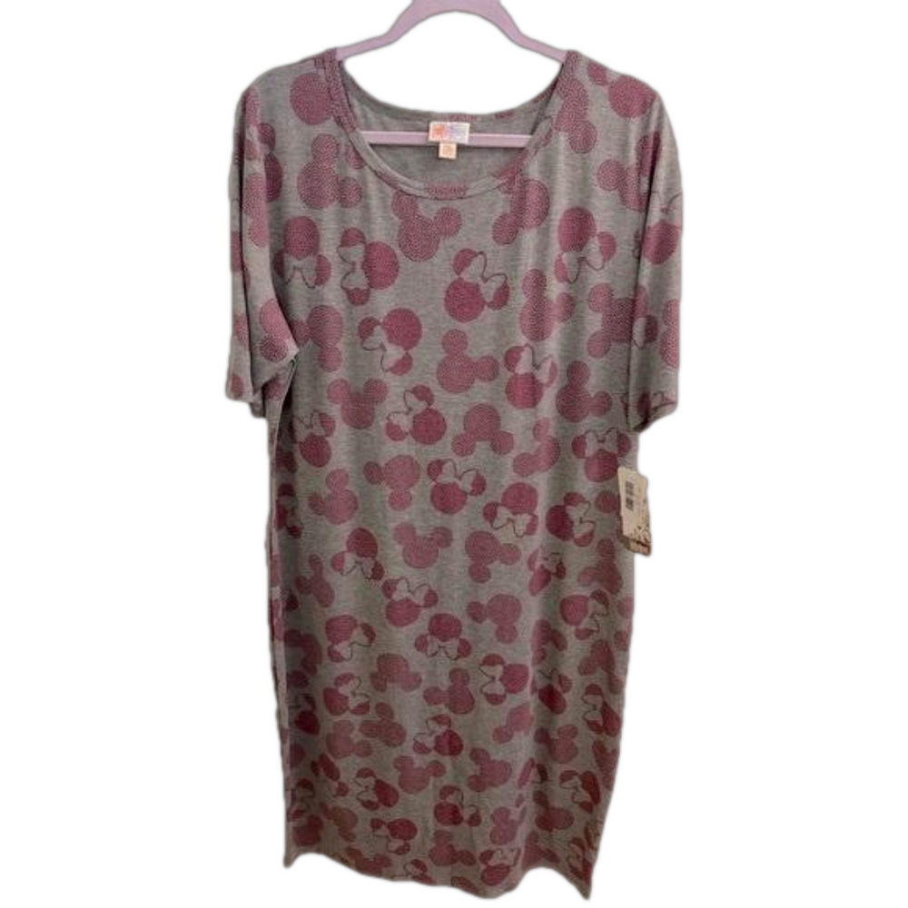NWT DISNEY LuLaRoe Julia MIDI Dress 3XL Gray Purple Mickey Minnie Mouse